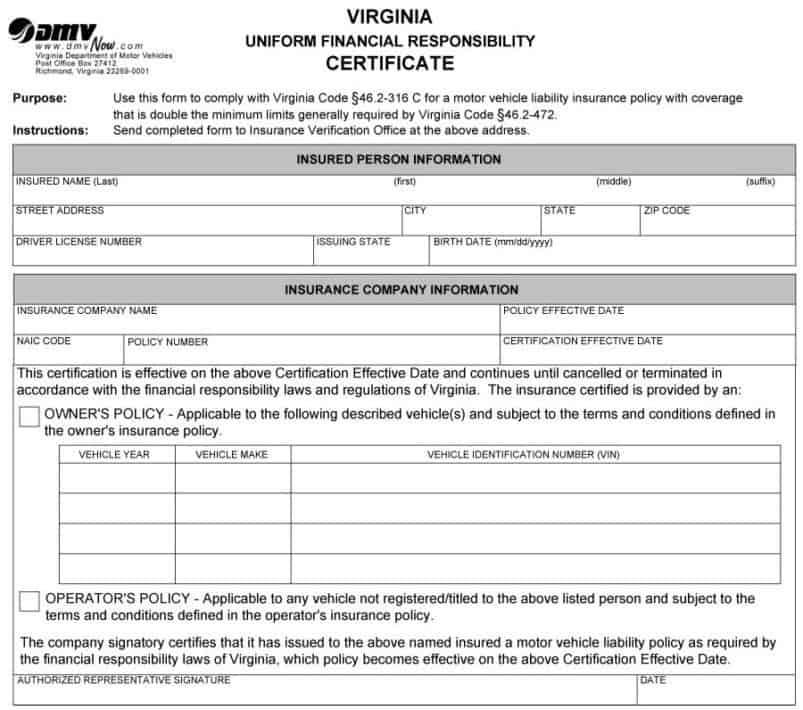 SR22 insurance in Virginia proof of financial responsibility